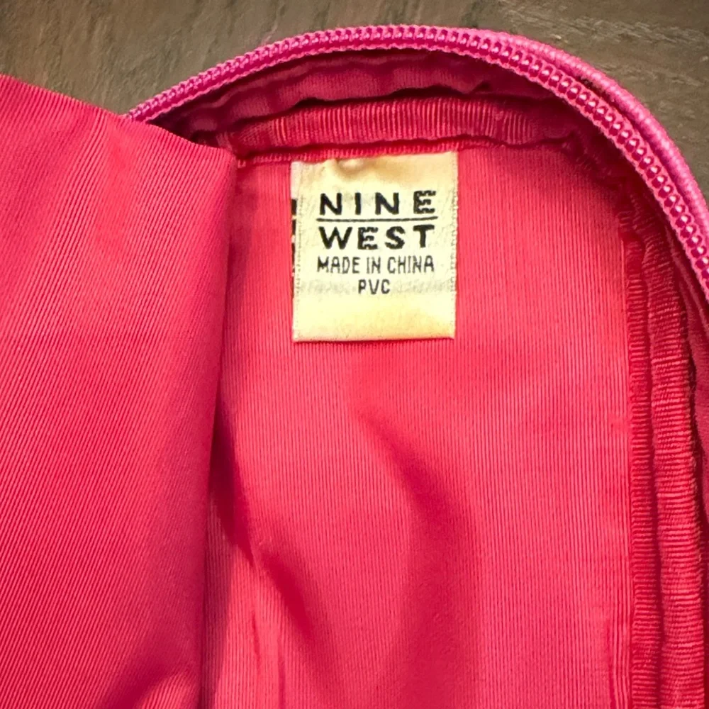 Nine West Hot Pink Cosmetic Makeup Bag Travel Organizer Black Trim